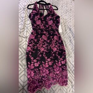 Siena Studio Black and Pink Floral Midi Dress